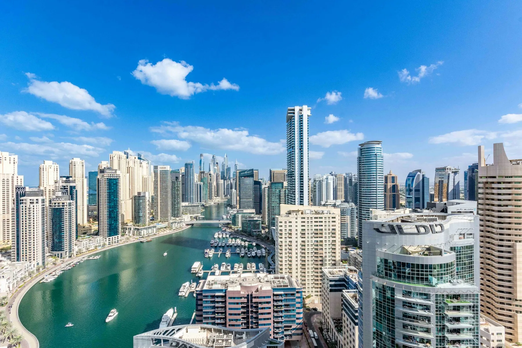 Dubai Marina skyline and canal
